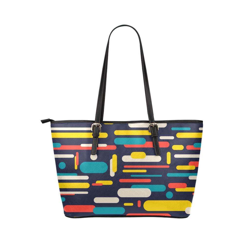 Colorful Rectangles Leather Tote Bag/Large (Model 1651)