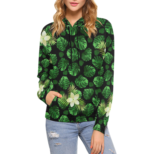 Green Foliage All Over Print Hoodie for Women (USA Size) (Model H13)