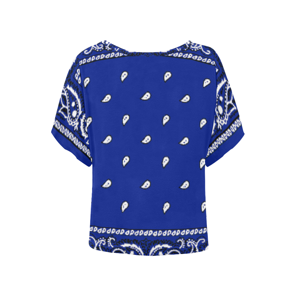 KERCHIEF PATTERN BLUE Women's Batwing-Sleeved Blouse T shirt (Model T44)