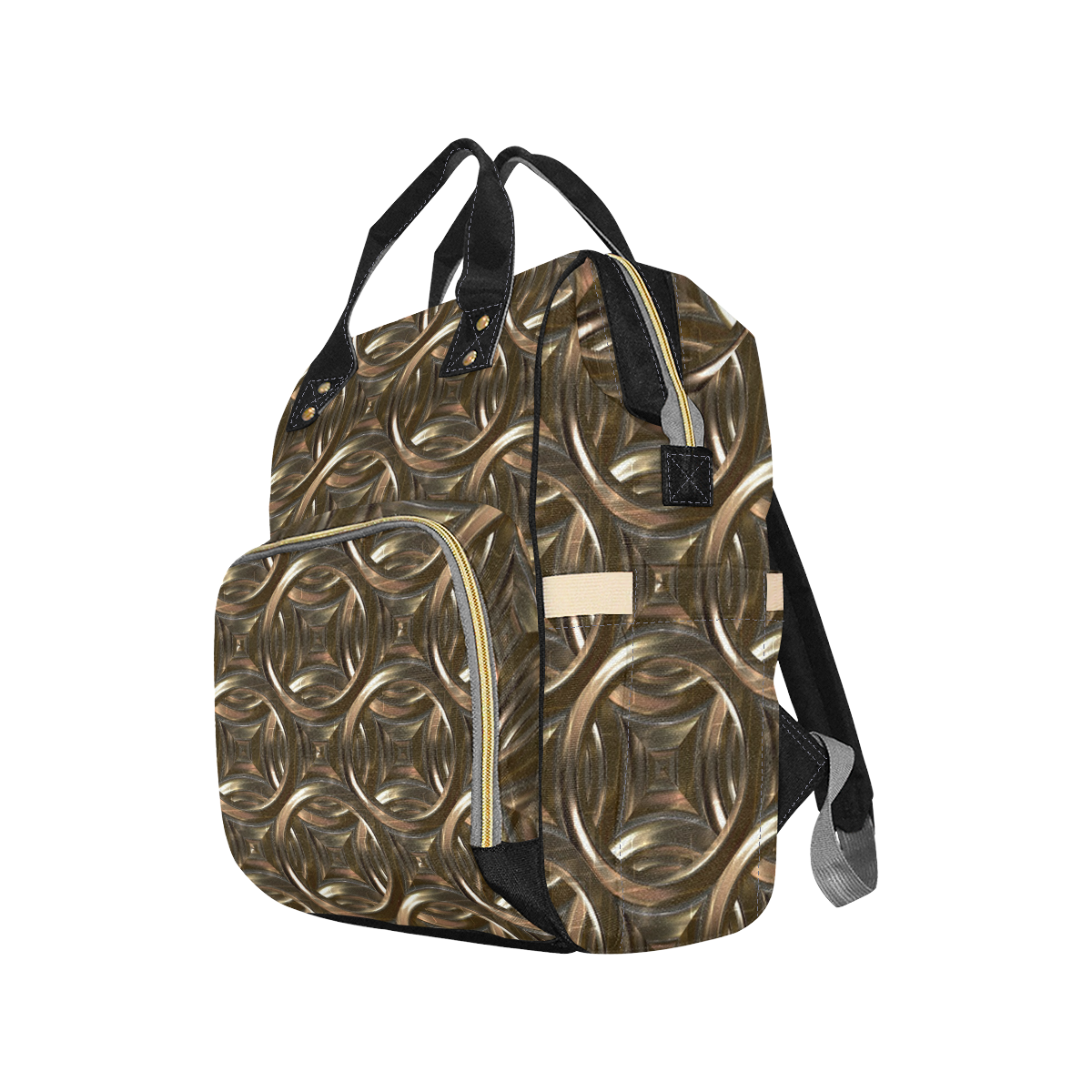 Metallic Gold Circles Stars Multi-Function Diaper Backpack/Diaper Bag (Model 1688)
