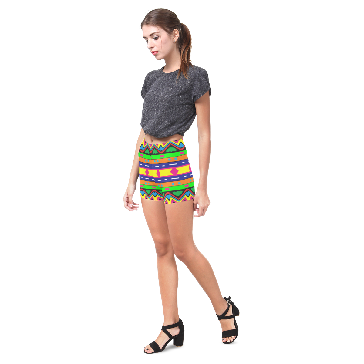 Distorted colorful shapes and stripes Briseis Skinny Shorts (Model L04)