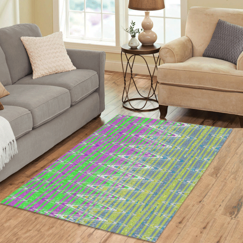 Colorful Pastel Zigzag Waves Pattern Area Rug 5'3''x4'