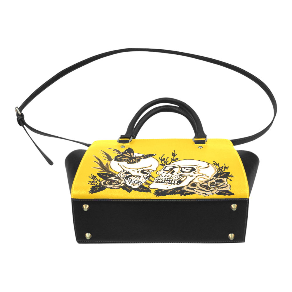Eternal Love Black And Gold Yellow Classic Shoulder Handbag (Model 1653)