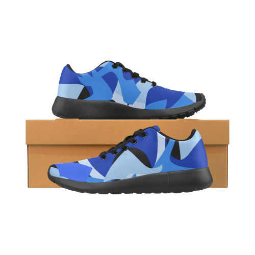 Camouflage Abstract Blue and Black Kid's Running Shoes (Model 020)