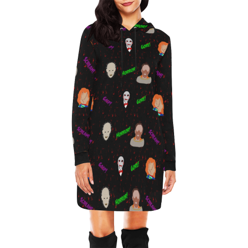 Horror Icons All Over Print Hoodie Mini Dress (Model H27)