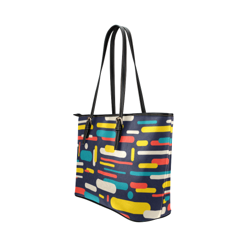 Colorful Rectangles Leather Tote Bag/Small (Model 1651)