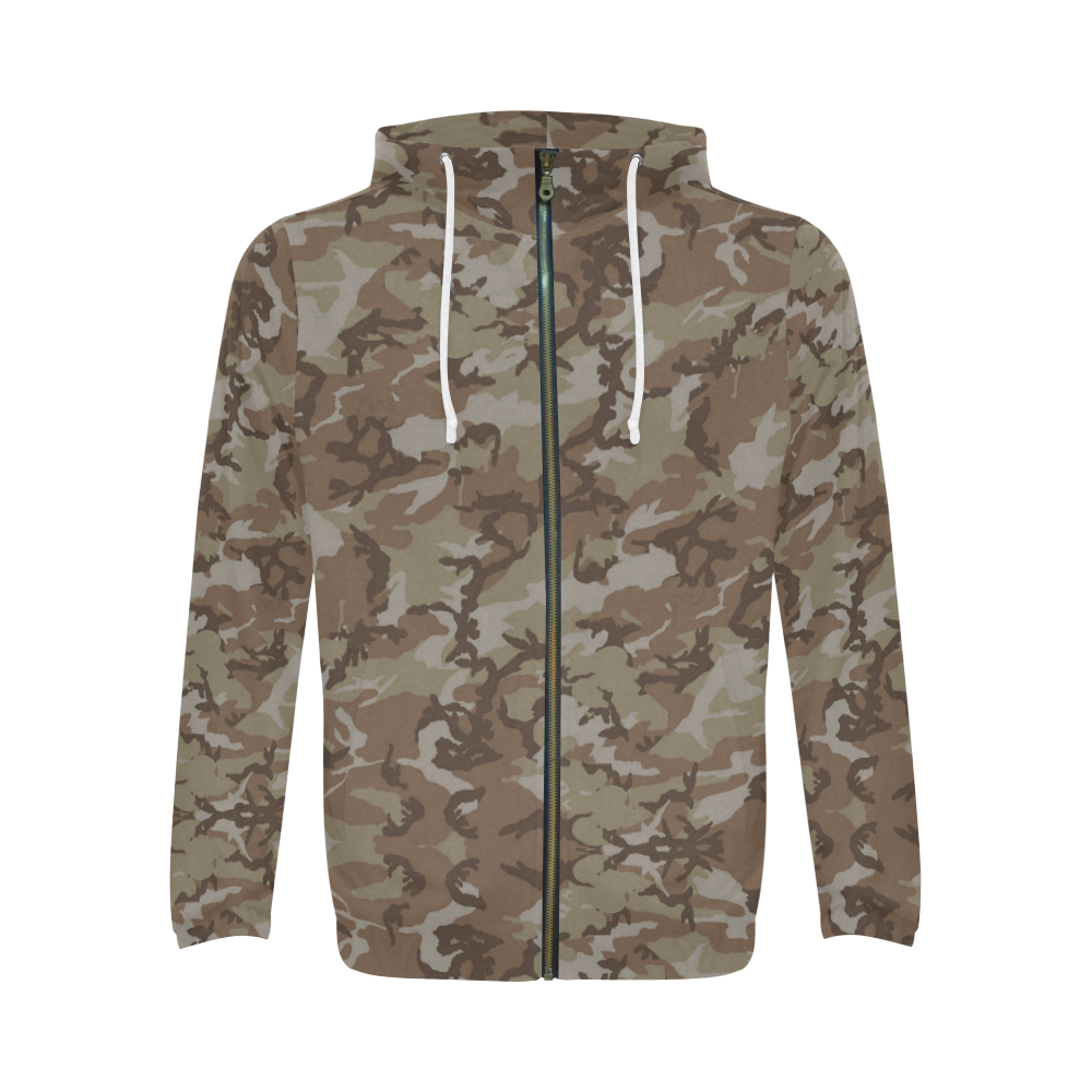 Woodland Desert Brown Camouflage All Over Print Full Zip Hoodie for Men (Model H14)