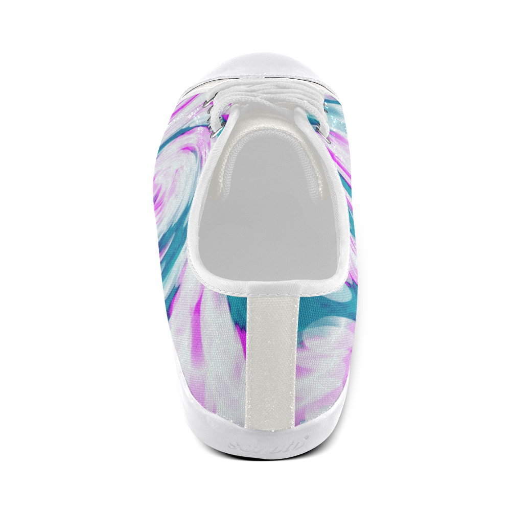 Turquoise Pink Tie Dye Swirl Abstract Canvas Shoes for Women/Large Size (Model 016)
