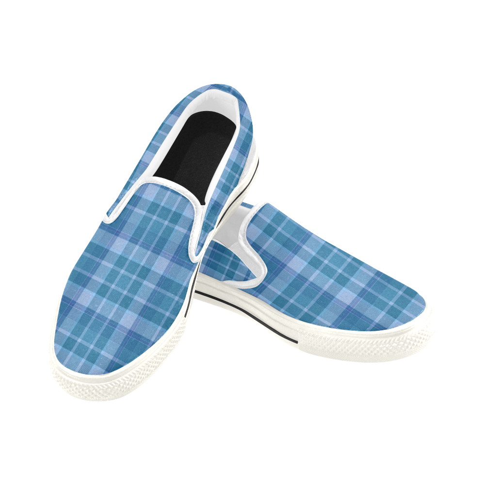 blue-plaid-2699776 Women's Slip-on Canvas Shoes (Model 019)