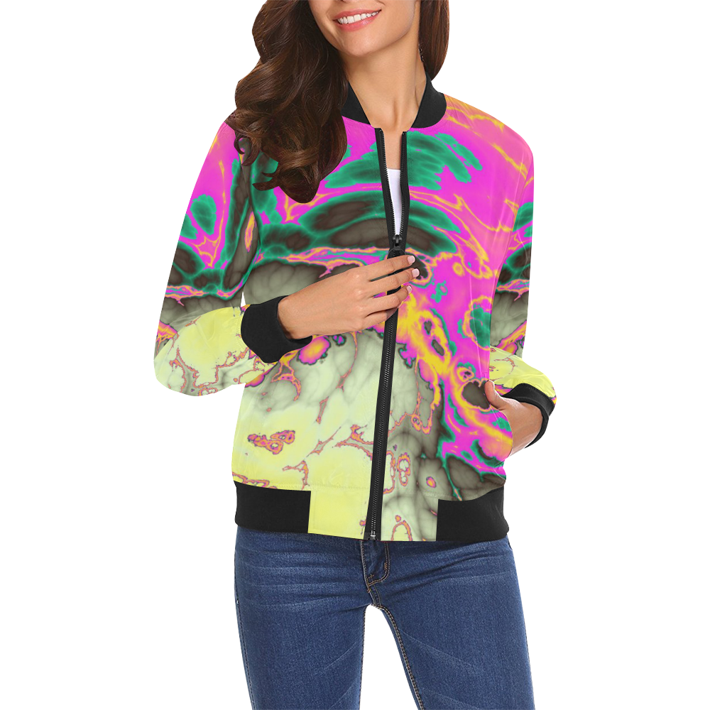 stormy marbled 3 by JamColors All Over Print Bomber Jacket for Women (Model H19)