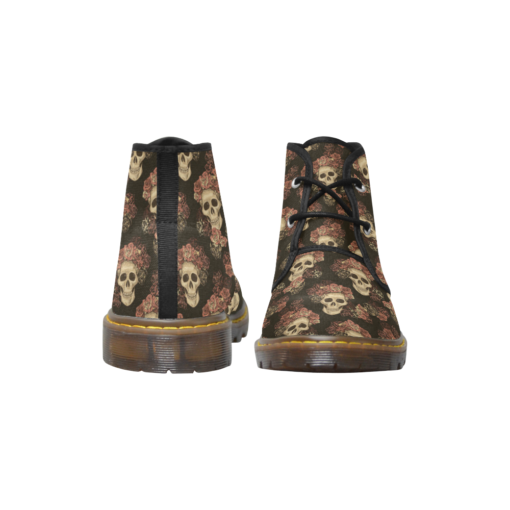 Skull and Rose Pattern Men's Canvas Chukka Boots (Model 2402-1)