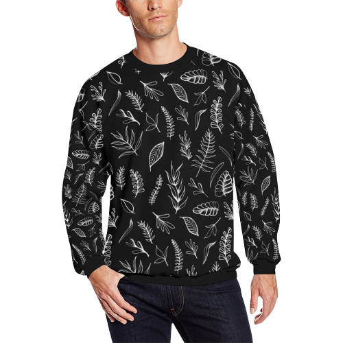 BLACK DANCING LEAVES All Over Print Crewneck Sweatshirt for Men (Model H18)
