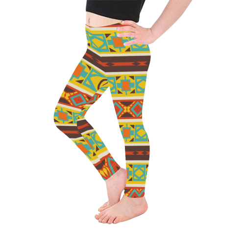 Ovals rhombus and squares Kid's Ankle Length Leggings (Model L06)