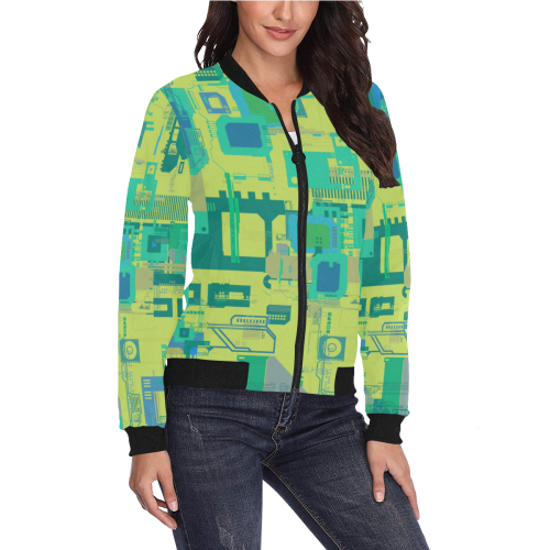 Random Shapes Abstract Pattern All Over Print Bomber Jacket for Women (Model H36)