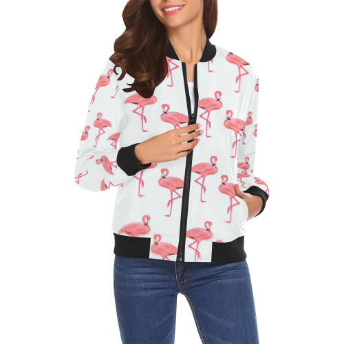 Classic Pink Flamingo Pattern All Over Print Bomber Jacket for Women (Model H19)