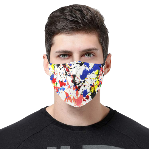 Blue and Red Paint Splatter 3D Mouth Mask with Drawstring (Pack of 3) (Model M04)
