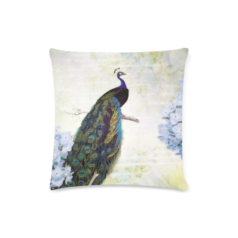 blue peacock and hydrangea Custom Zippered Pillow Case 16"x16"(Twin Sides)