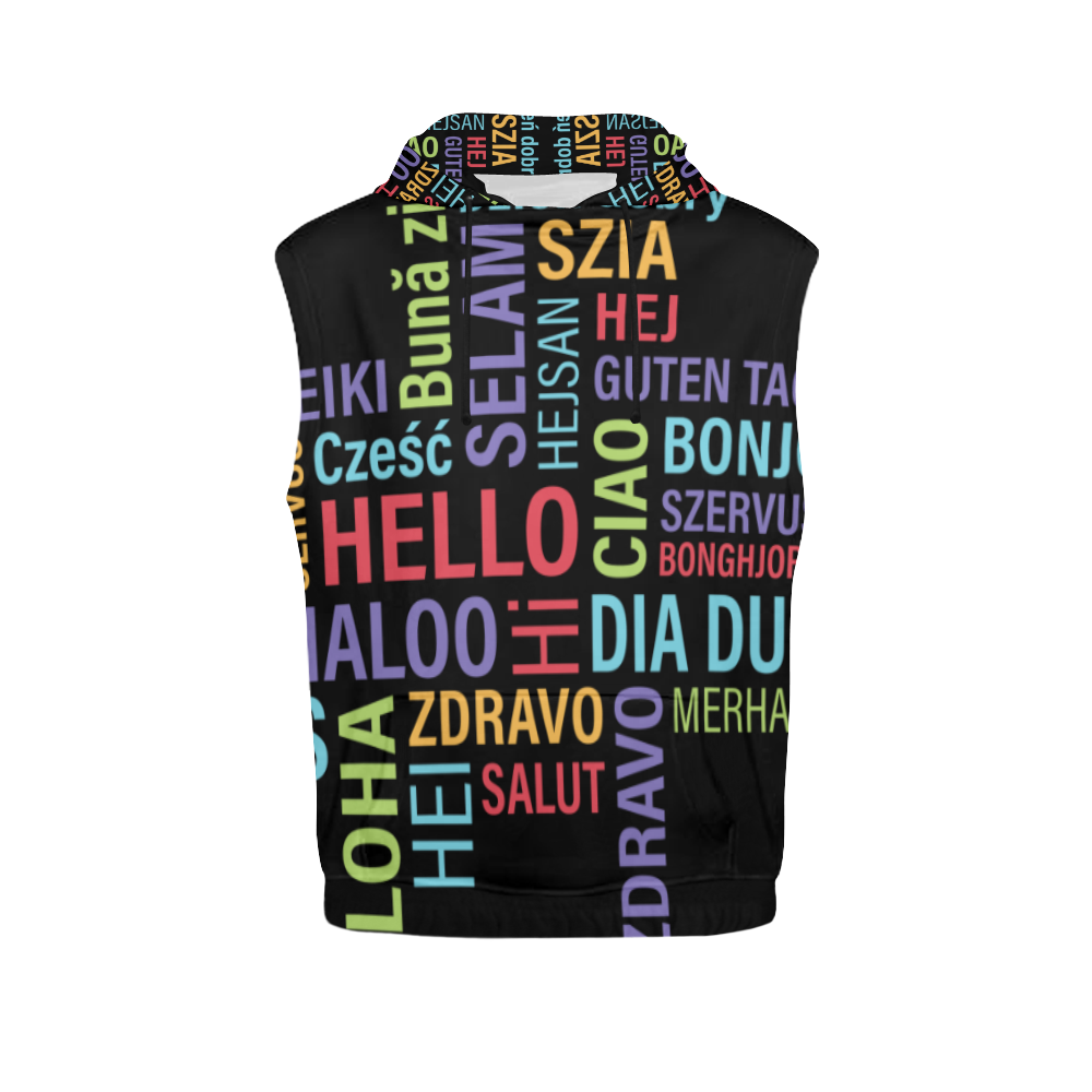 HELLO TO THE WORLD All Over Print Sleeveless Hoodie for Men (Model H15)