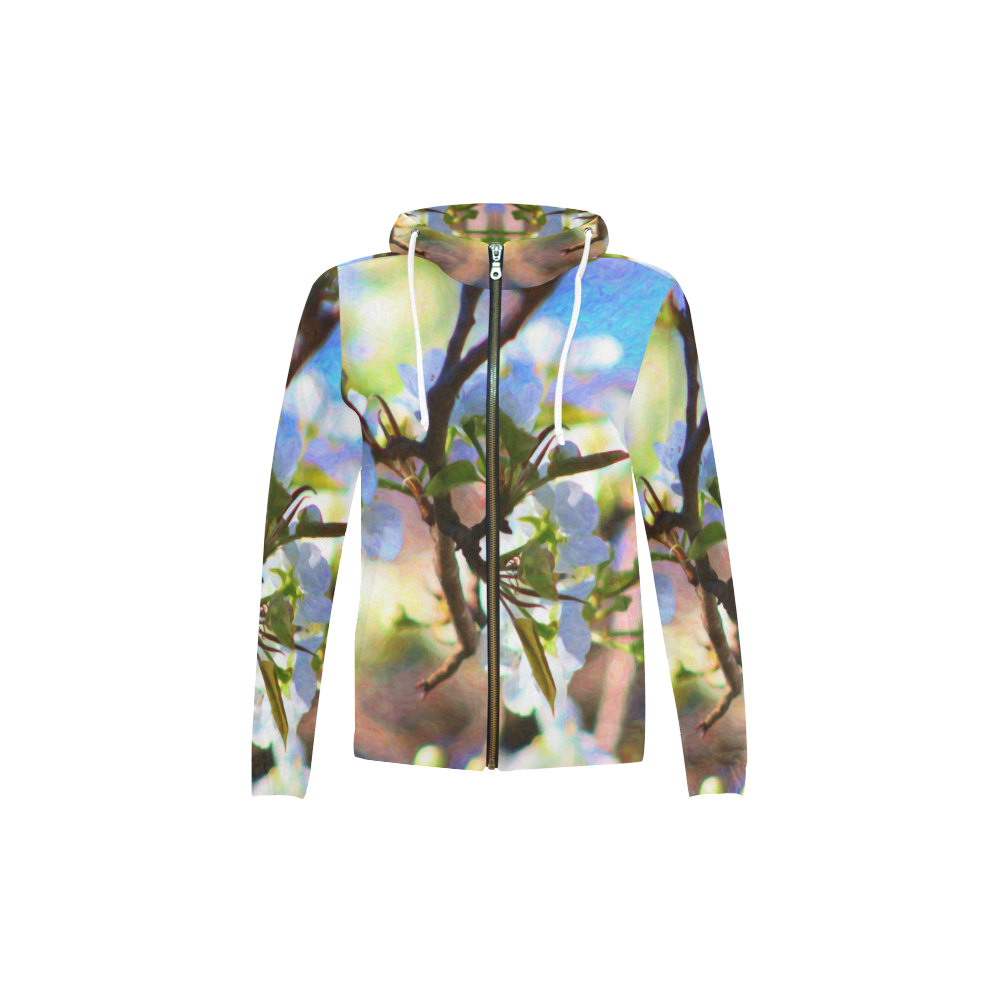 Pear Tree Blossoms All Over Print Full Zip Hoodie for Kid (Model H14)