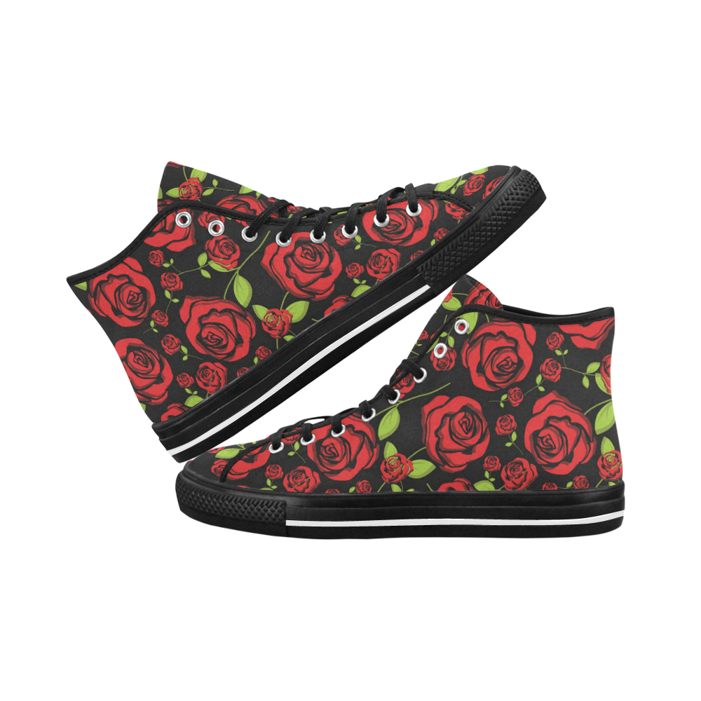 Red Roses on Black Vancouver H Men's Canvas Shoes (1013-1)