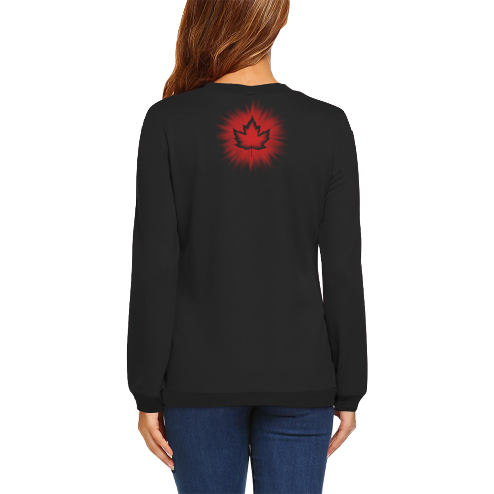 Canada Souvenir Sweatshirts Womens' Black All Over Print Crewneck Sweatshirt for Women (Model H18)
