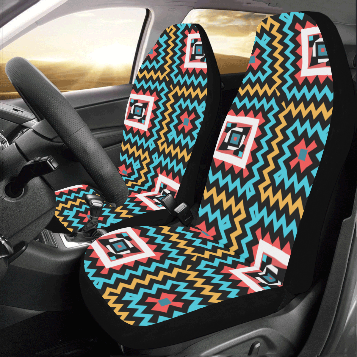 Shapes on a black background Car Seat Covers (Set of 2)