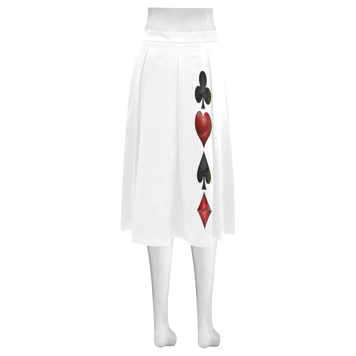 Las Vegas Black and Red Casino Poker Card Shapes on White Mnemosyne Women's Crepe Skirt (Model D16)