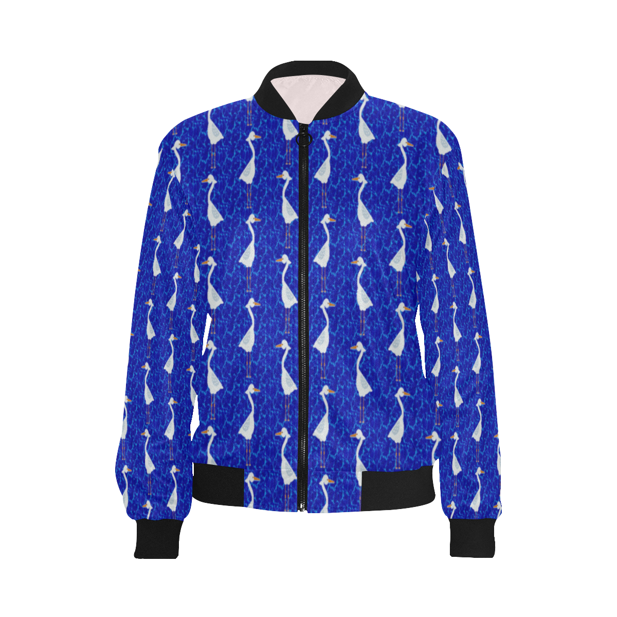 ocean blue Flamingoes All Over Print Bomber Jacket for Women (Model H36)