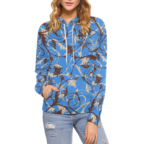 plants and flowers blue All Over Print Hoodie for Women (USA Size) (Model H13)
