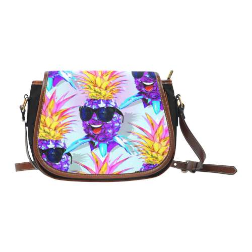 Pineapple Ultraviolet Happy Dude with Sunglasses Saddle Bag/Small (Model 1649)(Flap Customization)