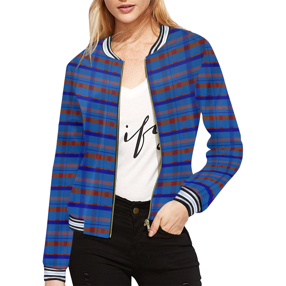 Royal Blue plaid style All Over Print Bomber Jacket for Women (Model H21)