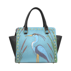 Blue Heron in the Cattails Rivet Shoulder Handbag (Model 1645)