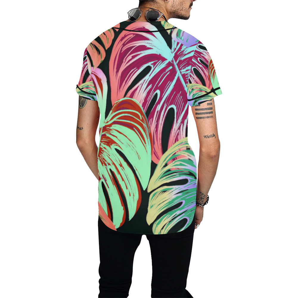 Pretty Leaves A by JamColors All Over Print Baseball Jersey for Men (Model T50)