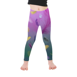 Dancing Feathers - Pink and Green Kid's Ankle Length Leggings (Model L06)