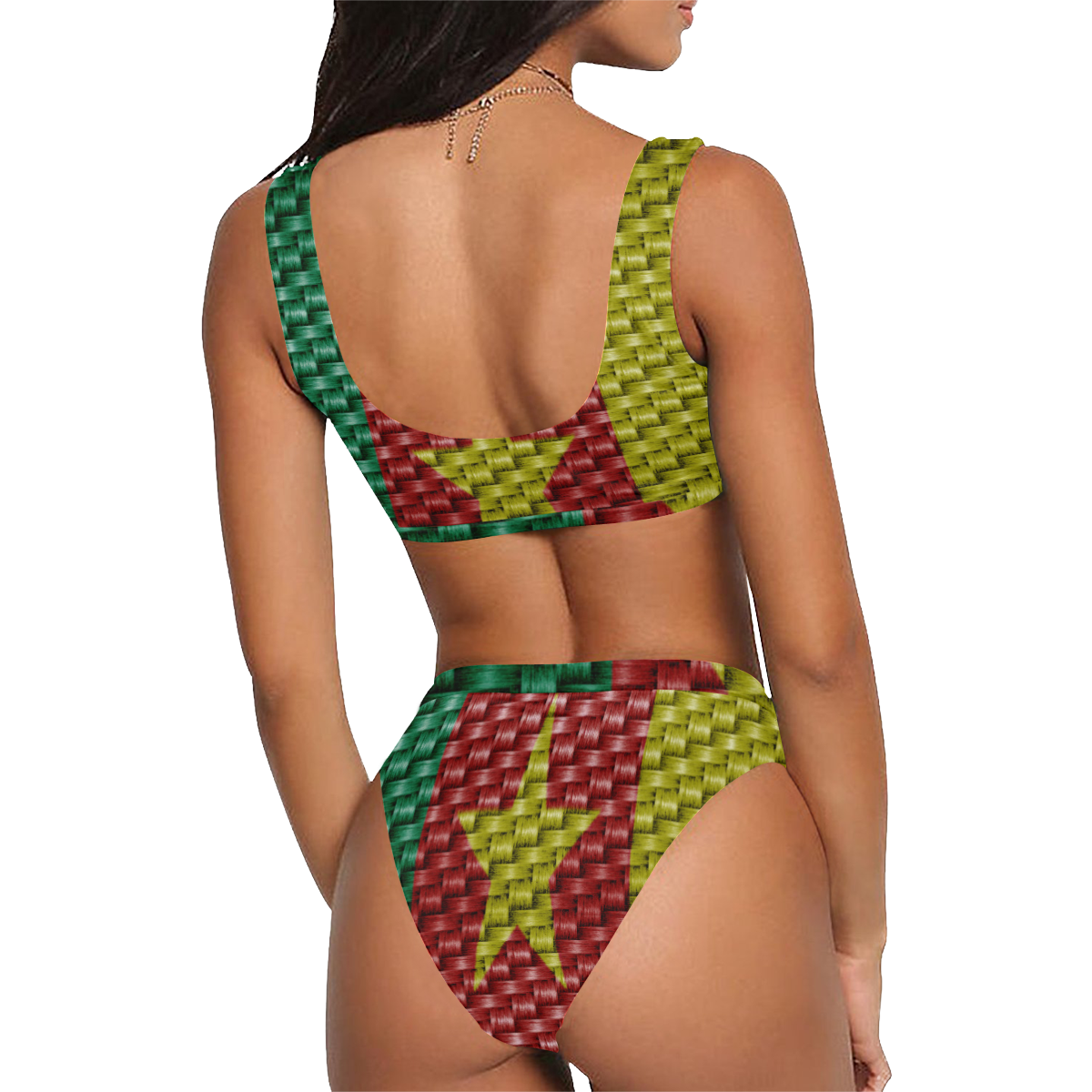 CAMEROUN FLAG Sport Top & High-Waisted Bikini Swimsuit (Model S07)