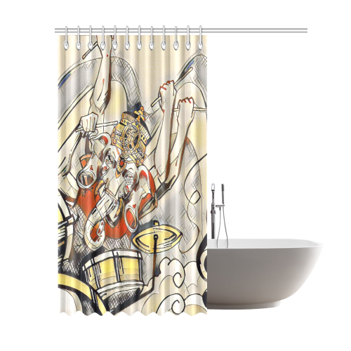 Ganesha Drummer Shower Curtain - Burnt Orange, Yellow, and White Original Art Shower Curtain 69"x84"