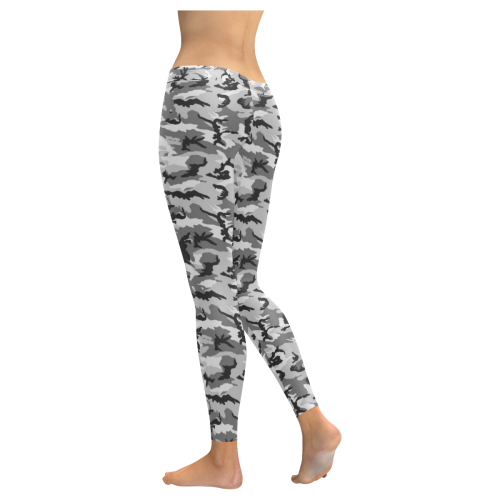 Woodland Urban City Black/Gray Camouflage Women's Low Rise Leggings (Invisible Stitch) (Model L05)