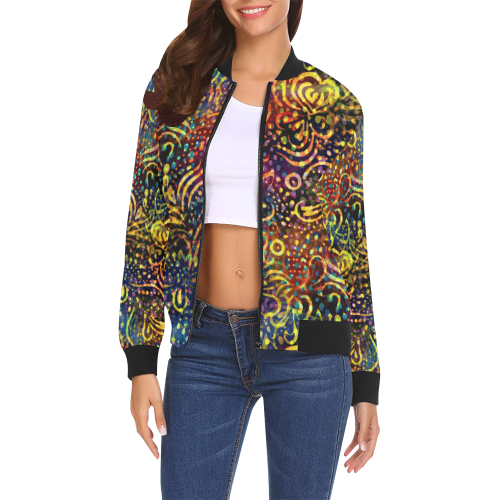 Rainbow Dotted Floral Batik Pattern All Over Print Bomber Jacket for Women (Model H19)