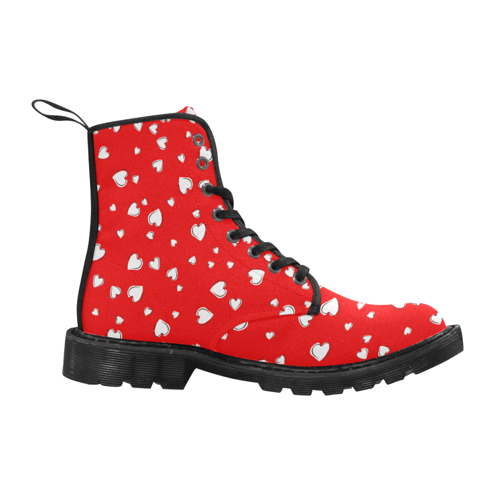White Hearts Floating on Red and Black Martin Boots for Women (Black) (Model 1203H)