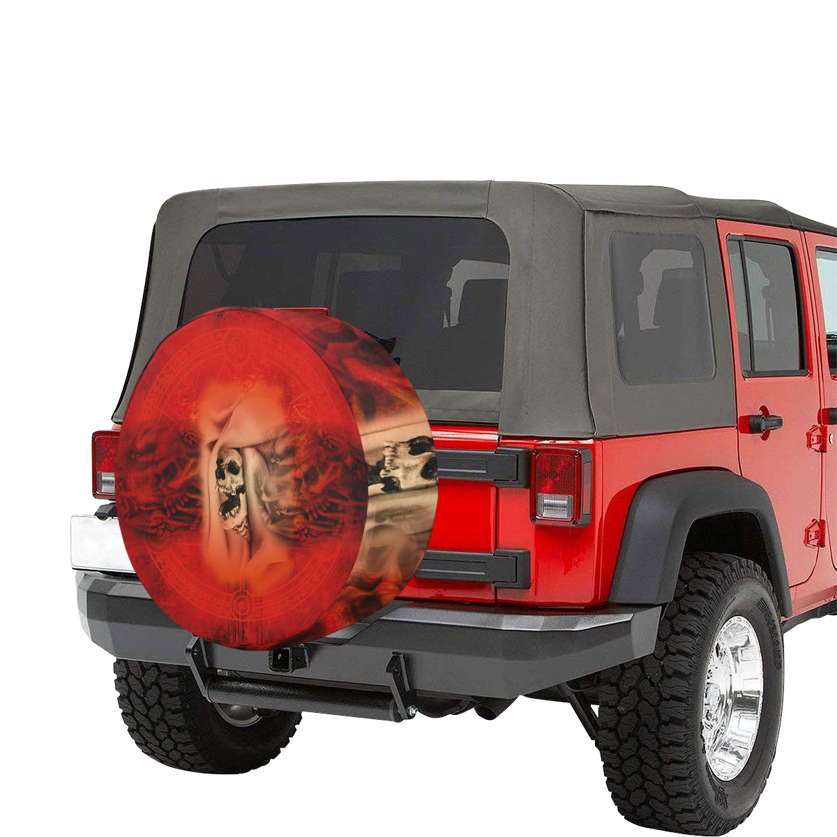 Creepy skulls on red background 34 Inch Spare Tire Cover