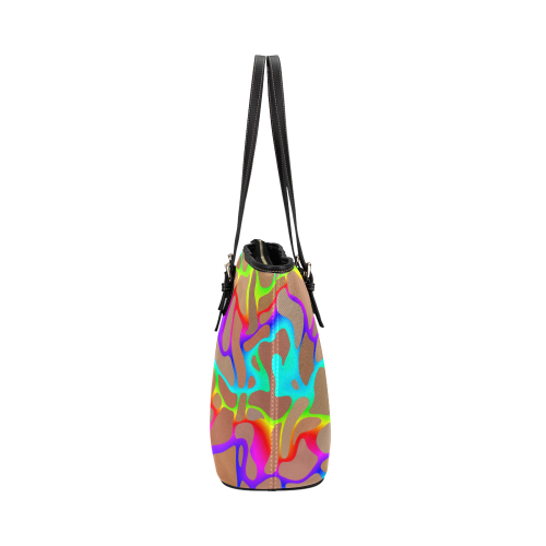 Colorful wavy shapes Leather Tote Bag/Large (Model 1651)