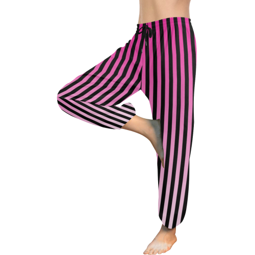 Pink Ombre Stripes on Black Women's All Over Print Harem Pants (Model L18)