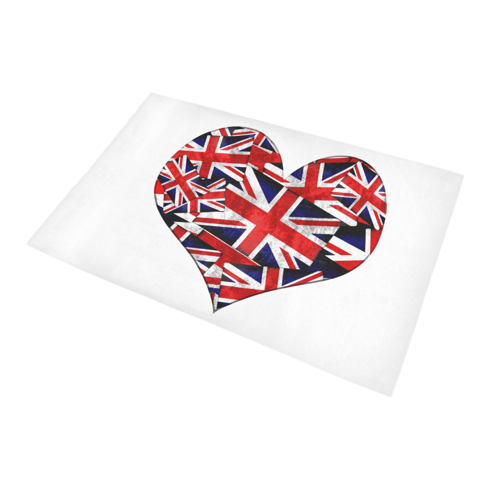 Union Jack British UK Flag Heart on White Bath Rug 20''x 32''