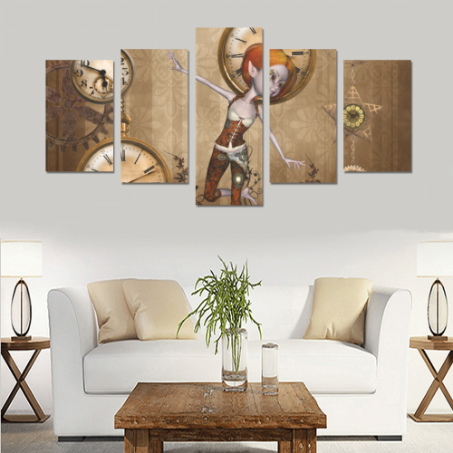 Steampunk girl, clocks and gears Canvas Print Sets C (No Frame)
