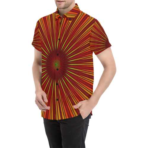 Retro 70s sunburst pattern Men's All Over Print Short Sleeve Shirt (Model T53)