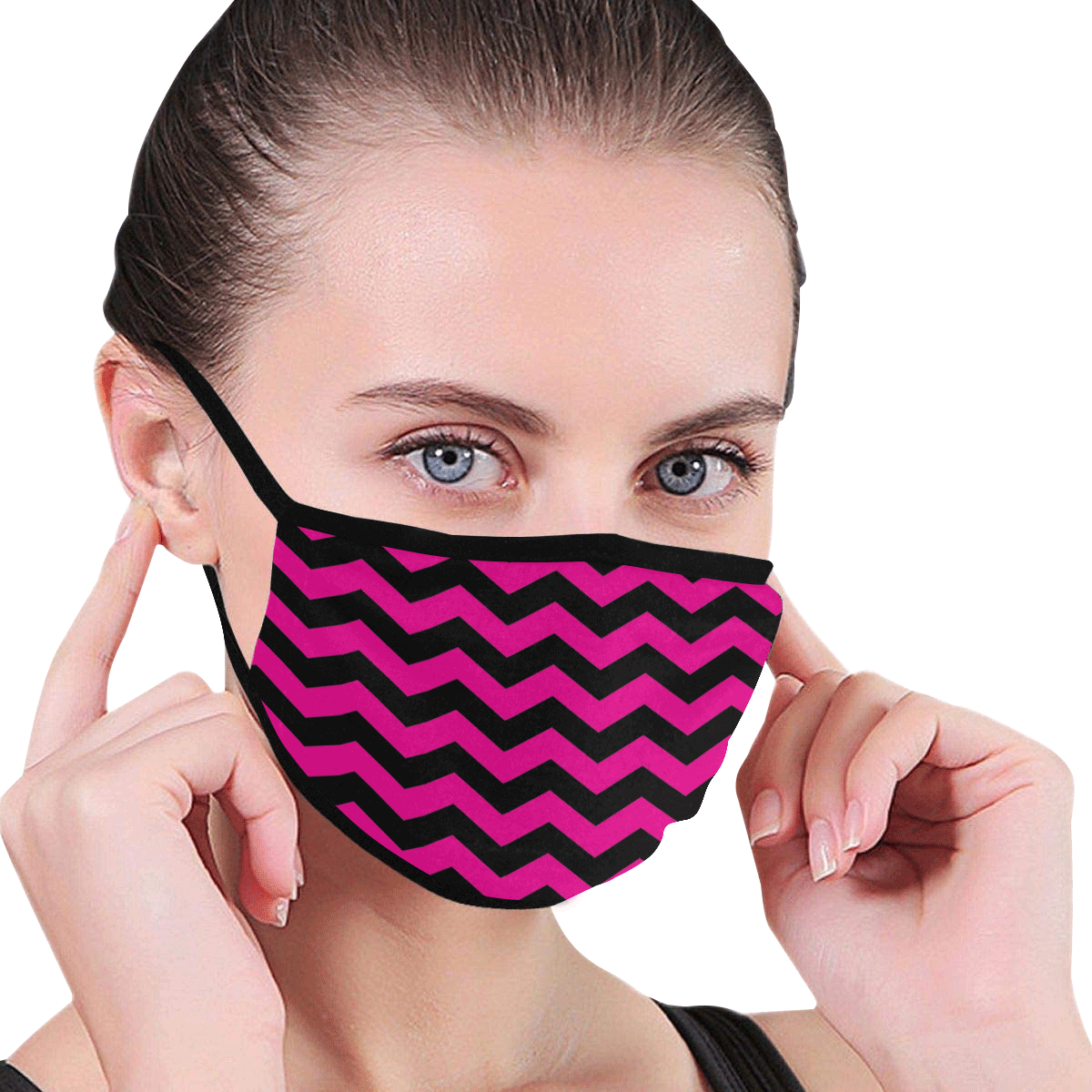 Chevrons black on pink Mouth Mask