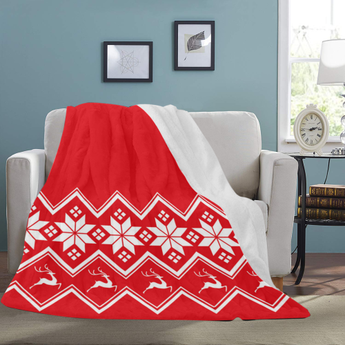 Christmas Reindeer Snowflake Red Ultra-Soft Micro Fleece Blanket 70''x80''