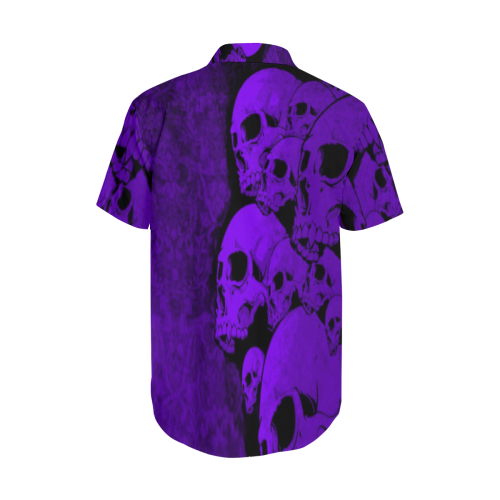 Gothic Purple Skulls Underground Dress Shirt Men's Short Sleeve Shirt with Lapel Collar (Model T54)