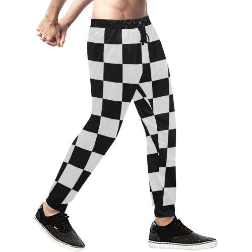 Black White Checkers Men's All Over Print Sweatpants (Model L11)
