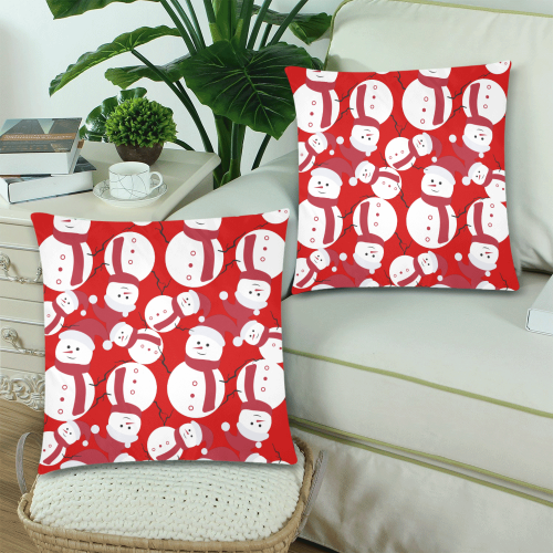 Snowman CHRISTMAS Pattern RED Custom Zippered Pillow Cases 18"x 18" (Twin Sides) (Set of 2)